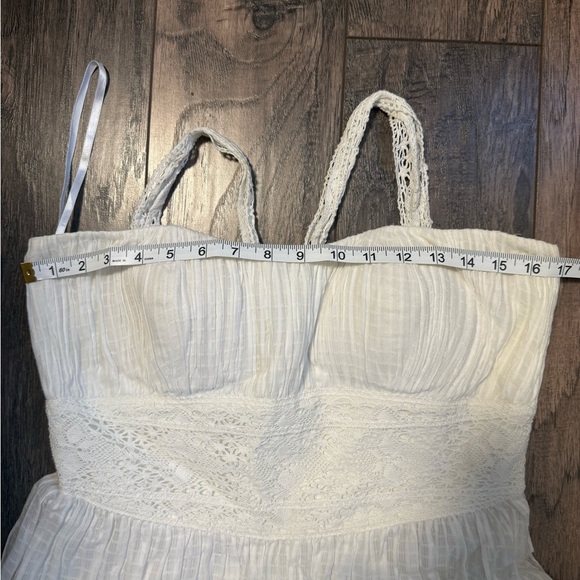 White Euro Summer Lace Trim Flare Dress Size 10 midi  Bodice Vacation Summer NWT - Picture 11 of 14